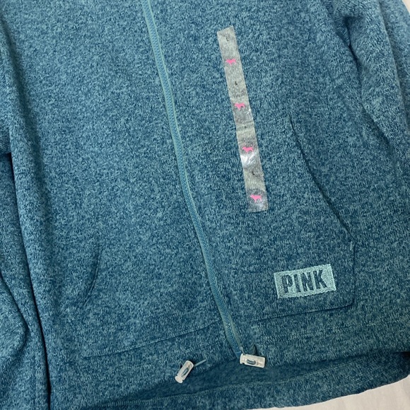PINK Heathered Teal Blue Lightweight Zippered Hoodie with Pockets _ NWT _ Soft! - Picture 5 of 7